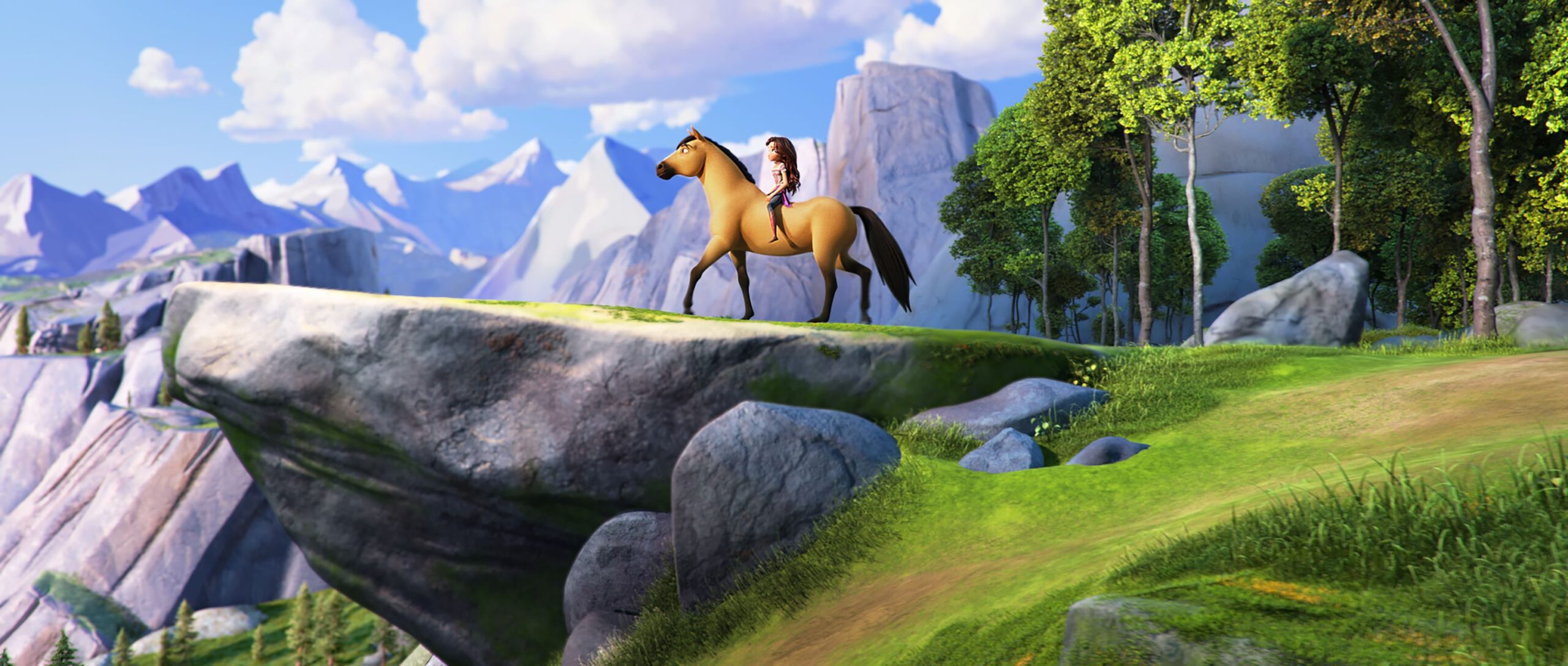Lucky Prescott (Isabela Merced) riding Spirit in DreamWorks Animation’s Spi...